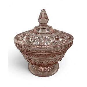 Pink Anchor Hocking Wexford Covered Lidded Candy Dish Pedestal Bowl Vintage